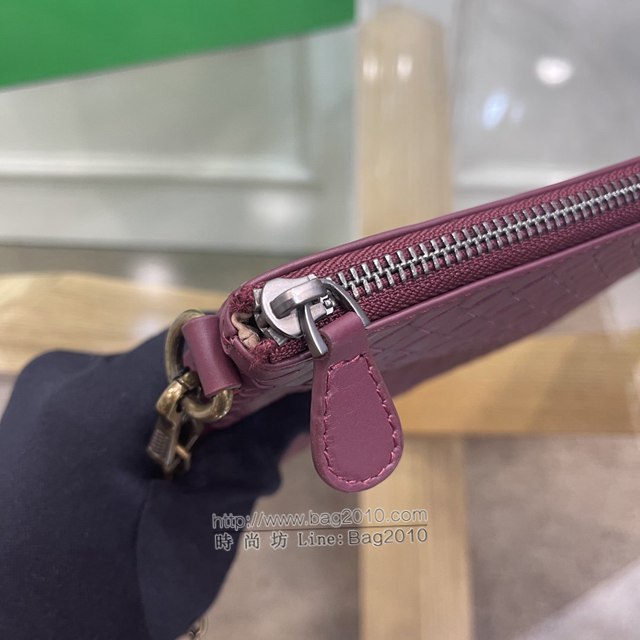 Bottega veneta高端女包 98036酒紅色 寶緹嘉薄款鏈條包 BV經典款胎牛皮手工編織鏈條女包  gxz1344